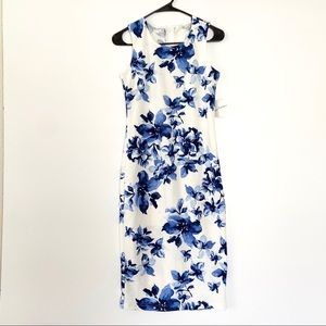 Olivia Mathews White Floral Sheath Midi Dress S